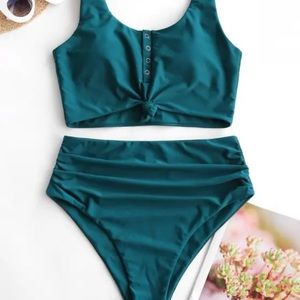 NWT Zaful Snap Button Knotted Hi-Waist Swimsuit